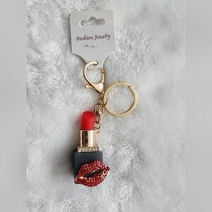 Lipstick Keychain with Red Lip Charm Bag Charm